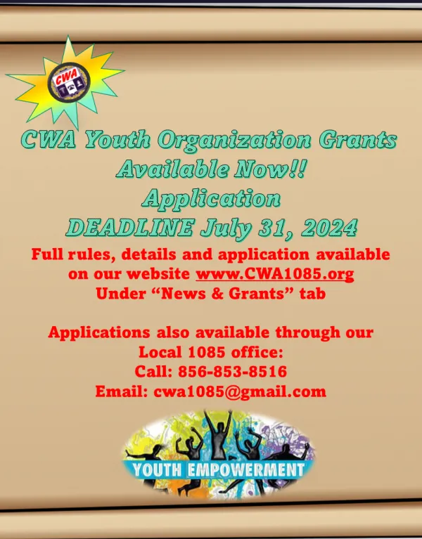 CWA Local 1085 Youth Organization Grant Flyer 2024